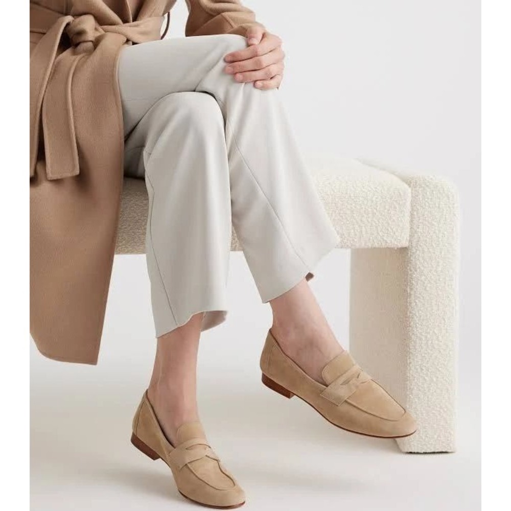 Quince Womens Italian Suede Penny Loafers Almond Tan Flats Size 7.5 EUC